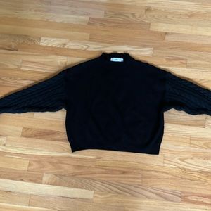 Zara Black Sweater with Cable Knit Sleeves, Mockneck
